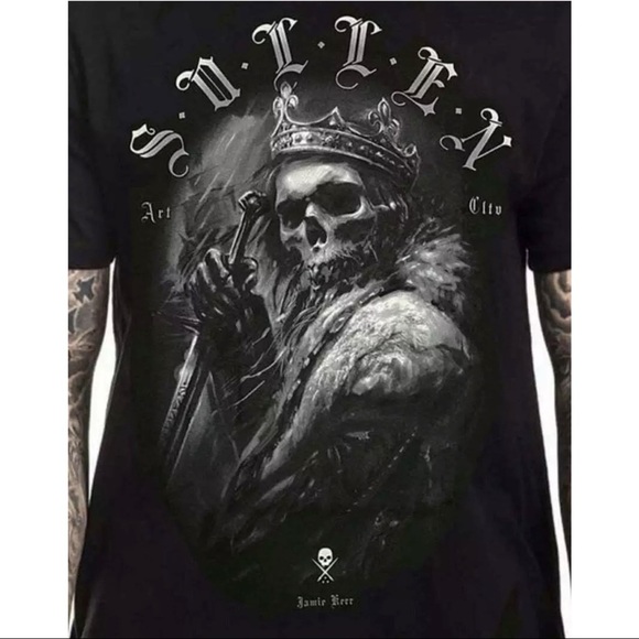 Sullen Men's T-shirt KINGDOM Jet Black Tee Tattoo Skull Premium Quality Artwork - Picture 5 of 8